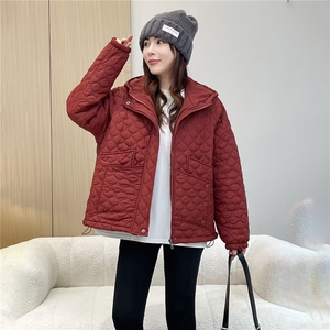 2025冬装新款修身保暖时尚菱形格个性女士棉服外套图片