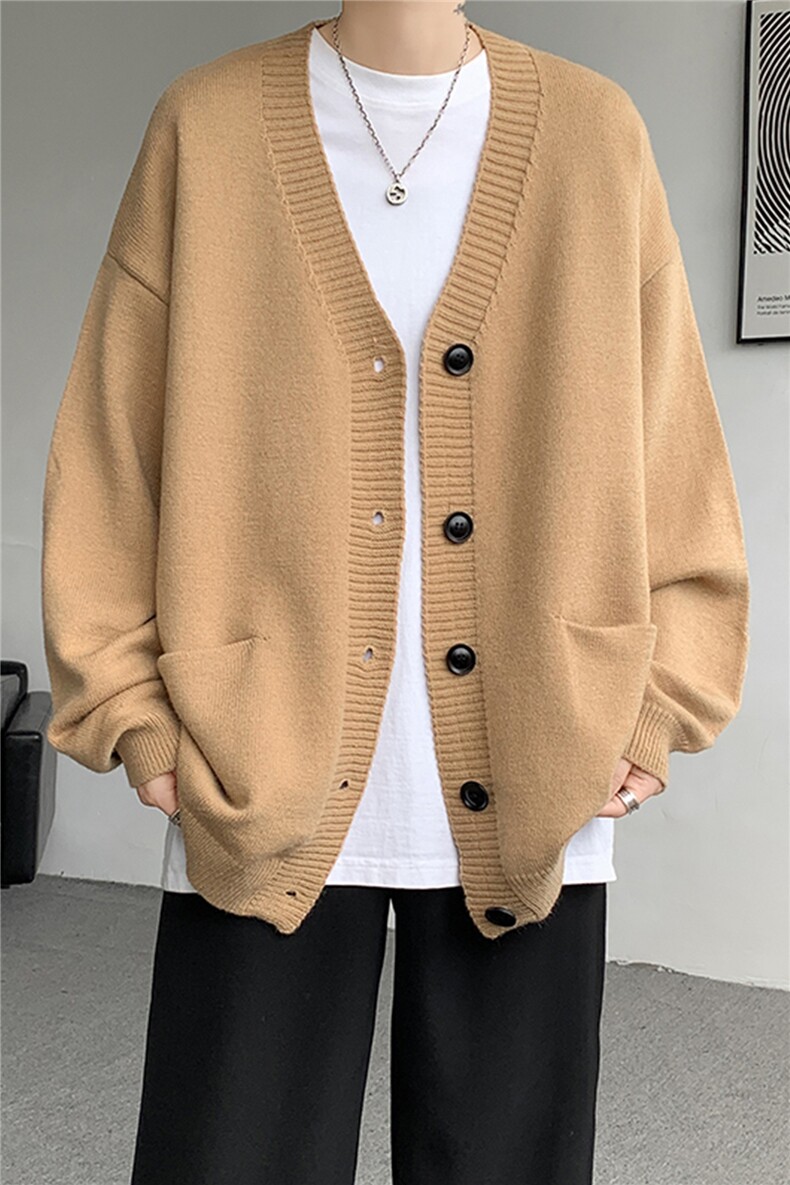 8XL-M大码V领开衫毛衣外套男日系复古宽松慵懒风针织衫KS002p55,男装针织衫/毛衣,电商B312
