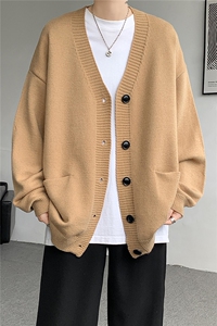 8XL-M大码V领开衫毛衣外套男日系复古宽松慵懒风针织衫KS002p55图片