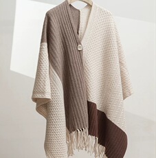 2025年秋季秋冬季拼色流苏加厚披肩，披肩，聚奥羊绒