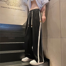 美式复古条纹运动卫裤男女潮ins直筒阔腿裤子情侣休闲裤QK30-P35，男装休闲裤，星座1008-1