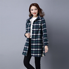 长袖中长款修身格子方领排多扣显瘦2020年冬季衬衫，女装衬衫，独衣靓