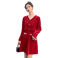 《现货新品》木耳花边假两件拼接修身显瘦两件套套裙，女装套装/套裙，曼琳思菲