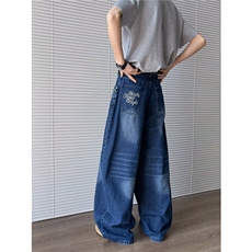 高街牛仔裤男女韩版潮流帅气百搭阔腿2025夏季ins长裤RK2644-P50，男装牛仔裤，星座412-3
