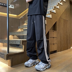 YK122P35品质保障！夏季垂感冰凉褶皱复古侧边三条杠织带休闲裤，男装休闲裤，电商A249