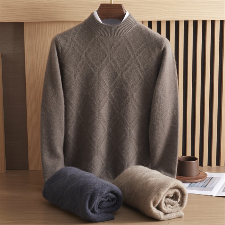 2024秋冬轻熟风宽松圆领百搭套头长袖毛衣羊绒，男装羊绒套衫，绒誉暖羊绒