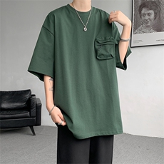 8XL-M重磅！特大码纯色宽松短袖T男口袋T恤五分袖上衣DX325P45，男装T恤，电商D206-1
