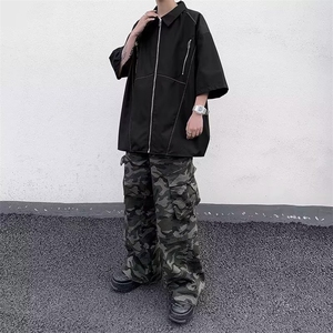 小众高级感炸街设计拉链痞帅短袖衬衫男女潮牌夏季宽松半袖上衣图片