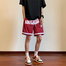 休闲短裤男韩版字母刺绣个性高街红色2023夏季ins五分裤K4306-P30，男装休闲裤，星座412-3
