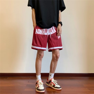 休闲短裤男韩版字母刺绣个性高街红色2023夏季ins五分裤K4306-P30图片
