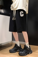 织带绣标C短裤男女2025新款华夫格五分裤休闲运动中裤K1077-P26，男装牛仔裤，星座207