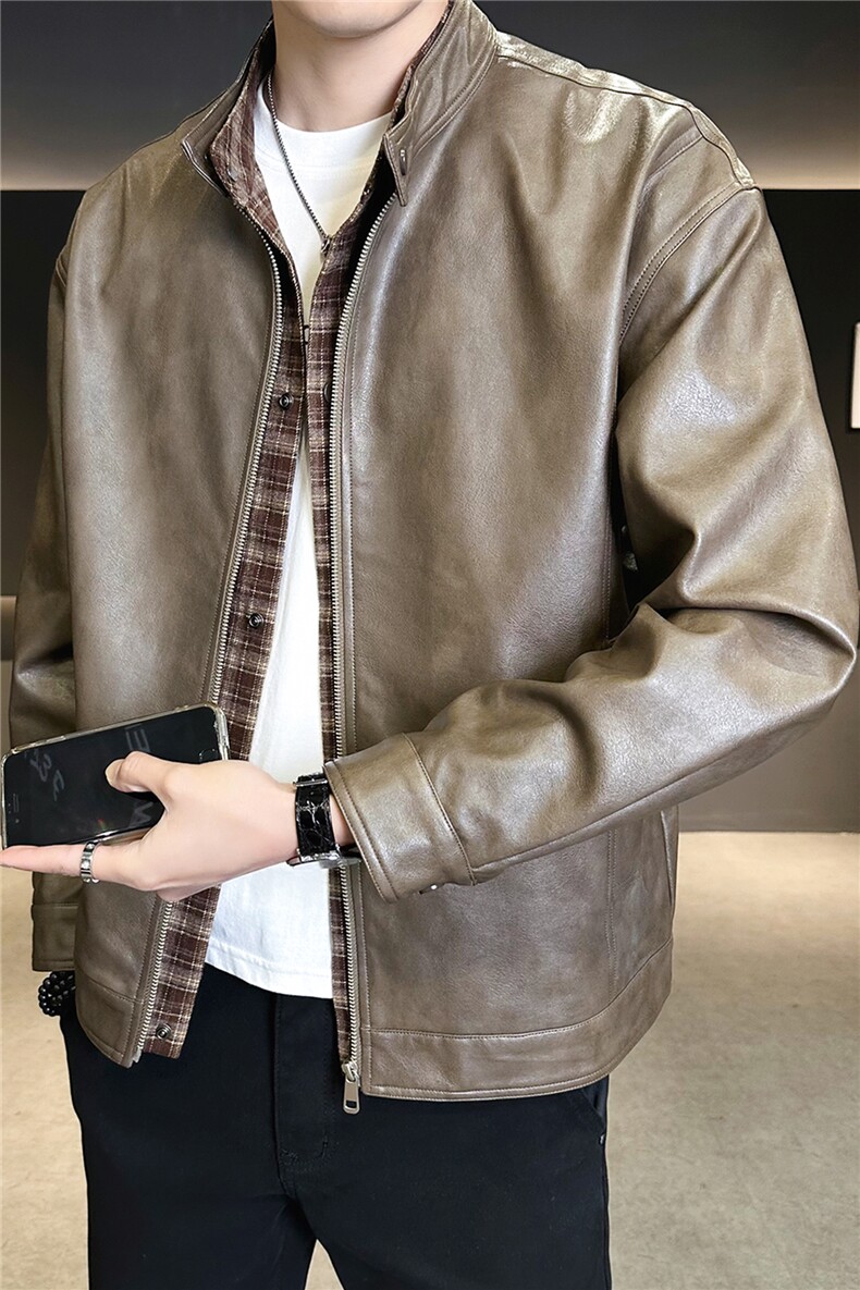 2026新款春季假两件男士皮衣外套时尚立领皮夹克A313-5809-P155,男装夹克,电商A313