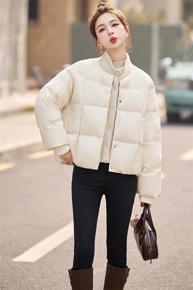 2024新款韩系针织拼接单排扣白鸭绒羽绒服女冬季新品加厚保暖外套,女装羽绒服,曼娅璐