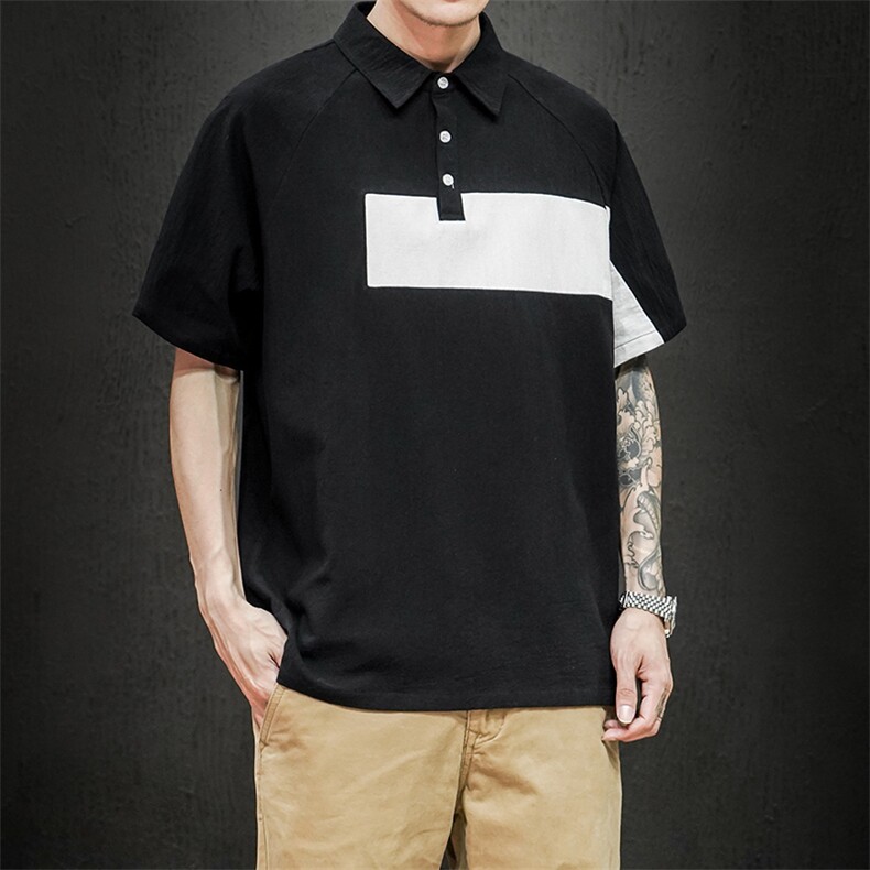 黑墙夏季新款polo衫棉麻宽松透气大码纯棉翻领短袖T2001P35,男装T恤,电商A177