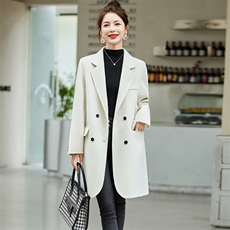 2024年秋冬新款时尚气质纯羊毛中长款西装领双面毛呢外套，女装双面呢大衣，媚琳依坊
