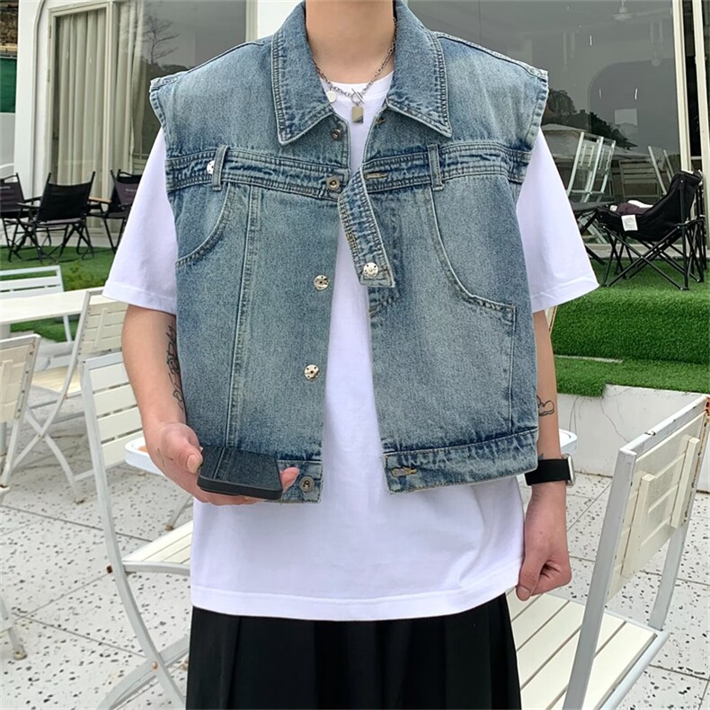 F289-P65夏季潮牌宽松无袖坎肩背心2024新款牛仔马甲男现货,男装背心/马甲,星座512-6