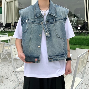 F289-P65 夏季潮牌宽松无袖坎肩背心2024新款牛仔马甲男 现货图片