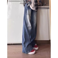 复古工装弯刀牛仔裤男青年秋季裤子直筒宽松阔腿微喇裤L80633-P48，男装牛仔裤，星座1008