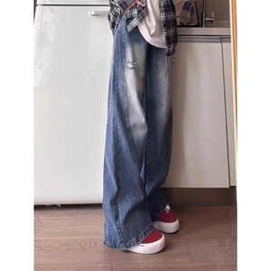 复古工装弯刀牛仔裤男青年秋季裤子直筒宽松阔腿微喇裤L80633-P48图片