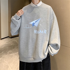 华夫格卫衣圆领卫衣男大码长袖t恤男外套HW76270-P30加绒款-P40，男装卫衣，电商A040