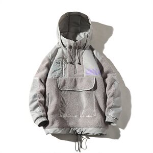 709-MY15-P115 20冬款 白底加厚潮牌羊羔皮毛一体套头夹克棉服图片