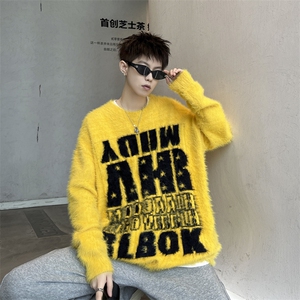 秋款男圆领套头毛衣加厚水洗貂毛字母印花针织衫线衣M6526 P62图片