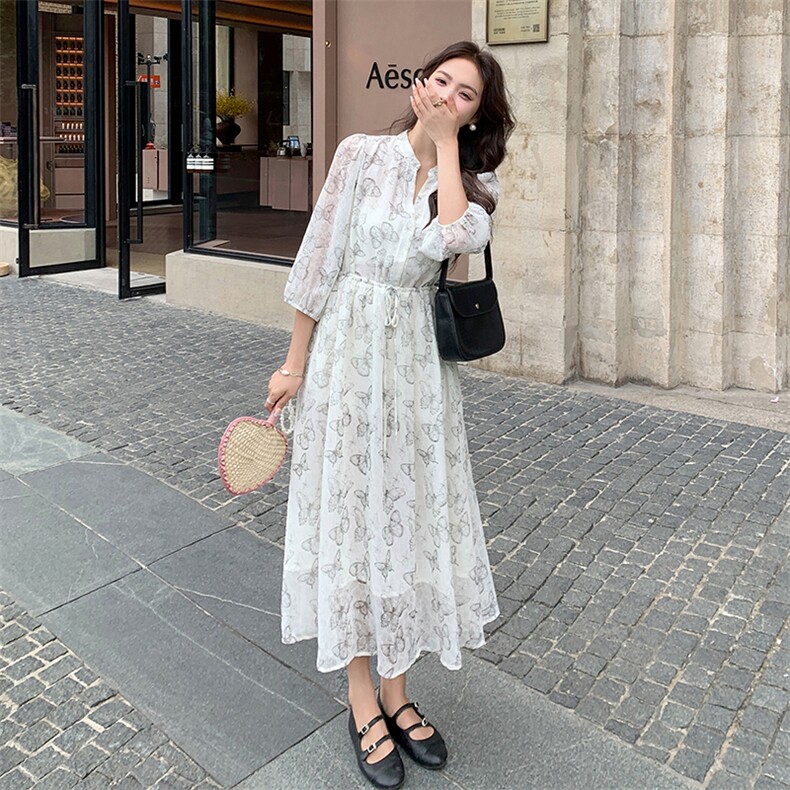 法式V领碎花连衣裙女2025春夏新款高腰显瘦惊艳绝美茶歇裙长裙子,女装连衣裙,天使之佳话