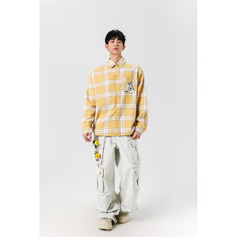 8XL-M小狗格子衬衫男长袖2025春情侣款寸衣宽松衬衣CS519P58控78,男装衬衫,电商D206-1