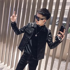 社会风纯色按扣刺绣修身PU皮衣夹克外套B297-M03-P120控158，男装夹克，电商B297