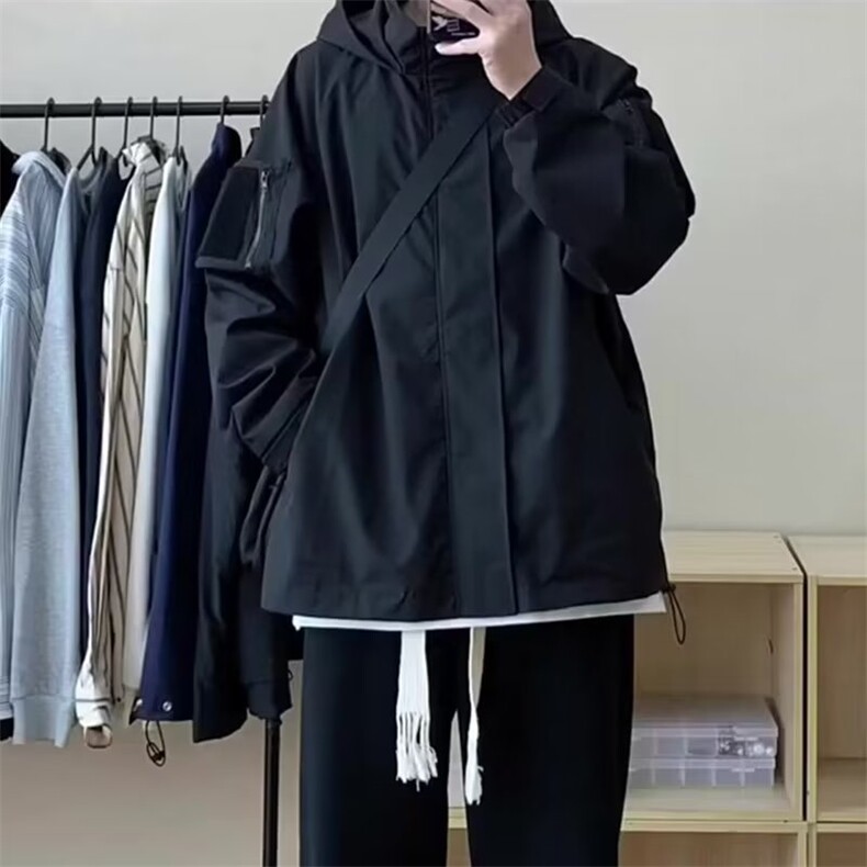 青春流行纯色宽松型外穿潮秋季拉链男气质新款潮流长袖连帽夹克图片