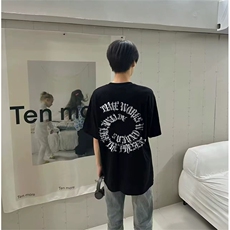 抖音得物供货210克现货宽松纯棉美式潮牌印花落肩袖纯棉T恤AT2197，男装T恤，电商A443