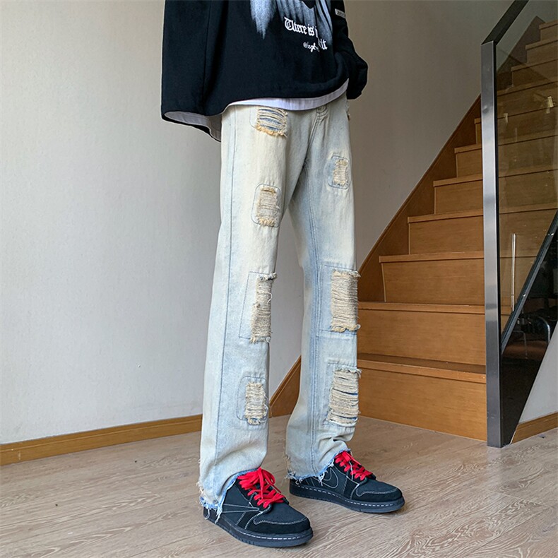 B221美式ins高街暗黑小众修身小脚破洞牛仔裤LK23055-P65控88,男装牛仔裤,电商B221