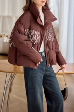 2025冬新品轻奢保暖印花拼接羽绒服女90白鸭绒，女装羽绒服，余墨