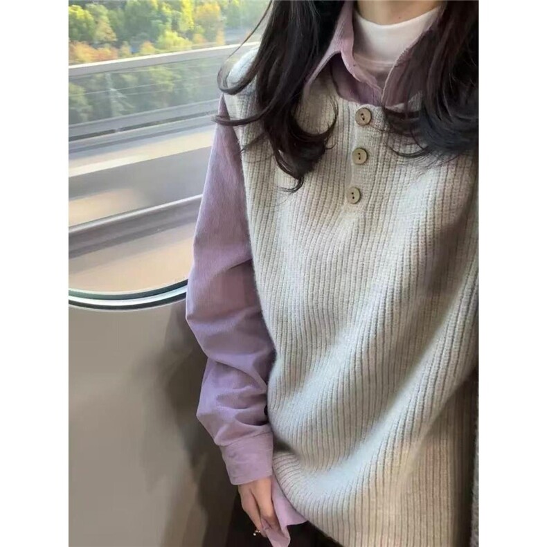 气质复古灯芯绒衬衫女法式叠穿内搭衬衣外套宽松休闲遮肉长袖上衣,男装衬衫,星座1210-1