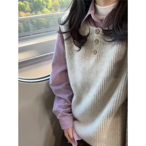 气质复古灯芯绒衬衫女法式叠穿内搭衬衣外套宽松休闲遮肉长袖上衣图片