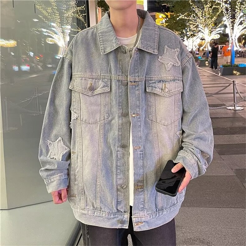 牛仔外套男春秋款潮牌痞帅高级感夹克美式复古潮流炸街JK1036-P65,男装夹克,星座1008