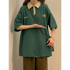 港风2024中性夏装宽松polo衫翻领男女情侣装夏季短袖T恤S187-P48，男装Polo衫，电商A233-1