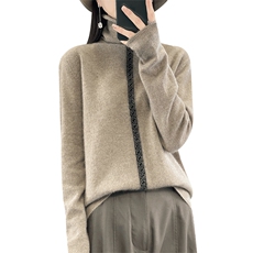 羊毛衫女秋冬新款堆堆高领宽松拼色针织内搭毛衣打底衫，女装羊毛衫，琳华羊绒