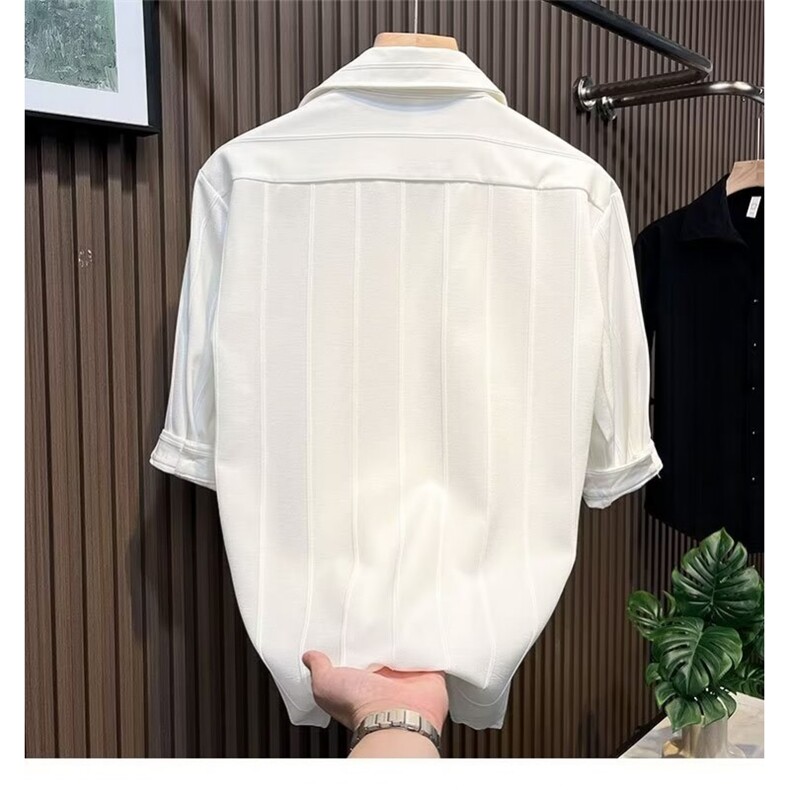 夏季男款五分袖衬衫新款潮男修身纯色百搭中袖衬衣,男装衬衫,星座1013