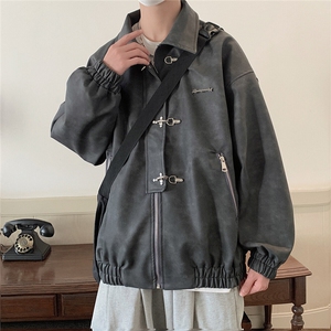 美式港风夹克男大码M-5XL夹克男水洗雪花皮衣男JK8741P130控168图片