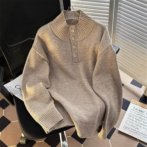 新款简约纽扣软糯质感可翻高领毛衣男女针织衫 S912 P50图片
