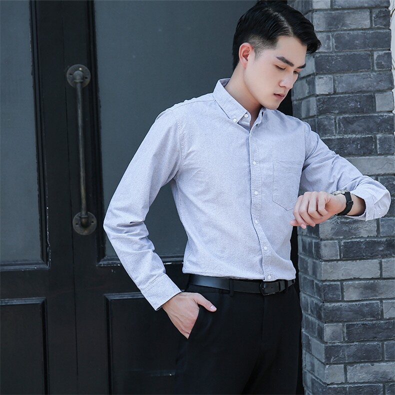 男士时尚全棉牛津纺长袖纯色高品质衬衫衬衣228-L006-P38,男装衬衫,星座228