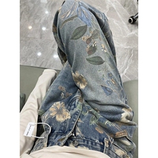 网络图复古印花直筒牛仔裤，男装牛仔裤，星座410-7
