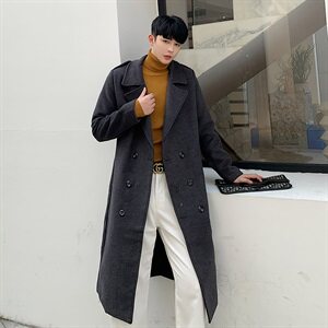 2020冬款呢大衣加长双排扣呢风衣男款拉风呢衣男外套冬装D501P135图片