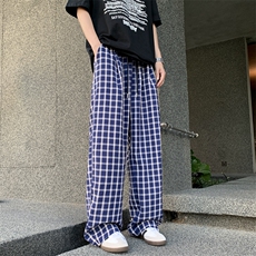 泡泡纱透气蓝色格子休闲裤YK313特批28面料：棉%聚酯纤维75%，男装休闲裤，电商A429