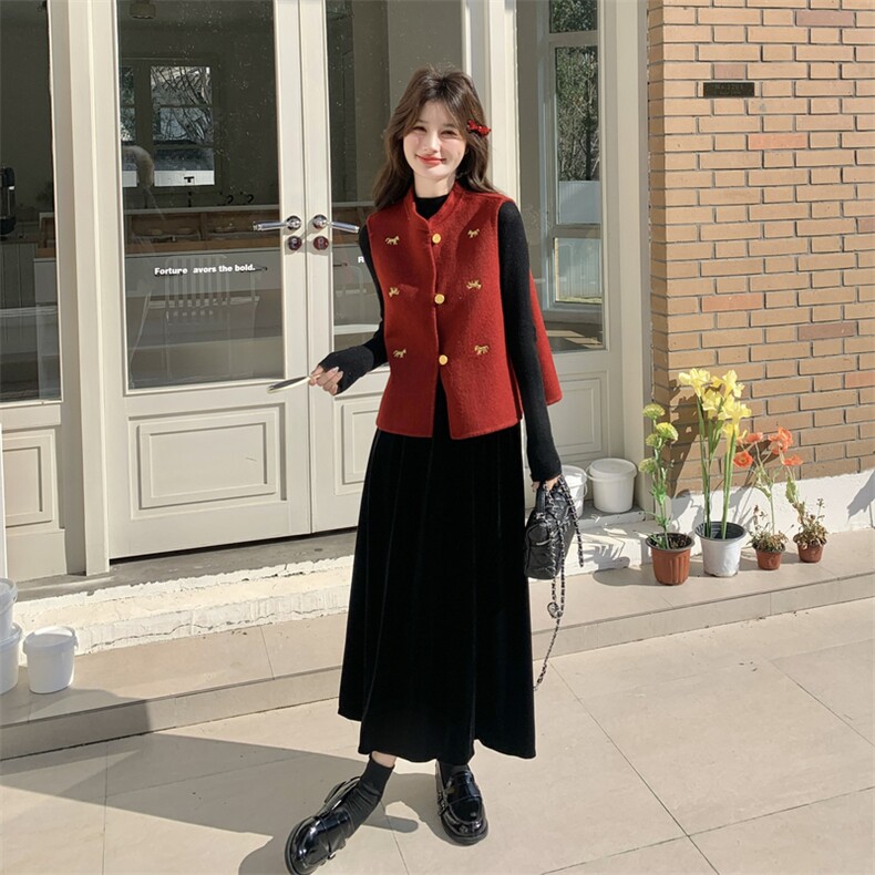 现货主推款马年重工刺绣双面羊毛呢马甲年货p165-k228，女装马甲，丝露依尚（原SL）