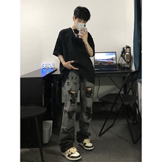 美式ins高街小众夏季破洞牛仔裤货号K729P60，男装牛仔裤，电商A063
