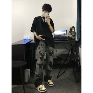 美式ins高街小众夏季破洞牛仔裤货号K729P60图片