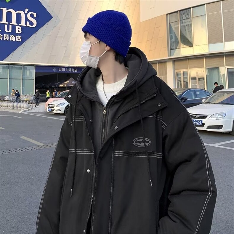 棉衣冬季新款假两件外套男女棉袄学生加厚连帽棉服宽松V2870-p99,男装棉衣,星座1008-1