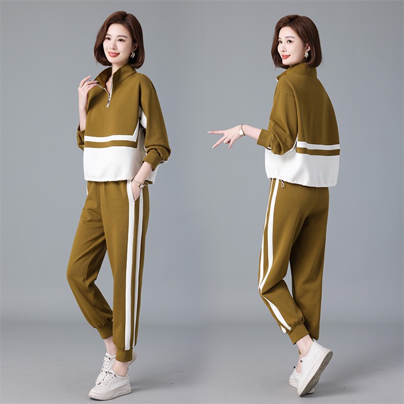 现货2024春季新款时尚休闲减龄遮肉卫衣套装两件套,女装套装/套裙,深水步